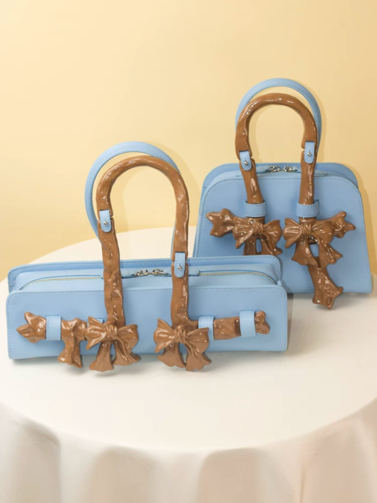 Glossy Bow Handle Handbag