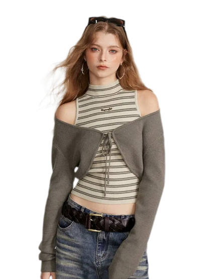 Contrast Stripe Knit Vest Set