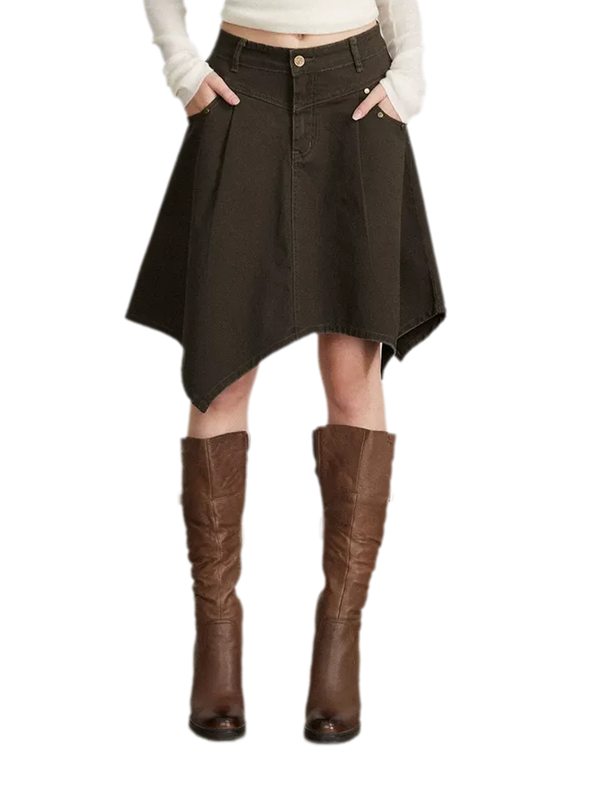 Cotton Utility Asymmetric Midi Skirt