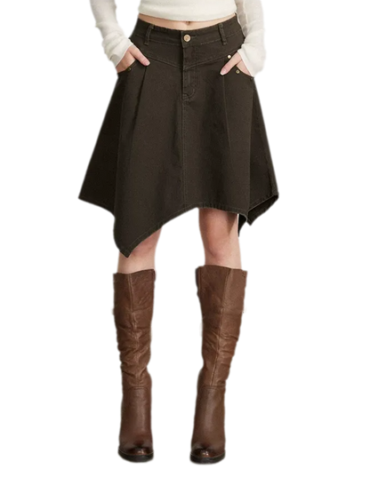 Cotton Utility Asymmetric Midi Skirt