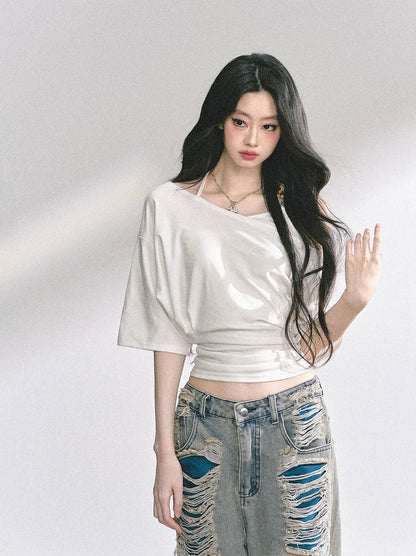 Asymmetric Beaded Off-Shoulder Top
