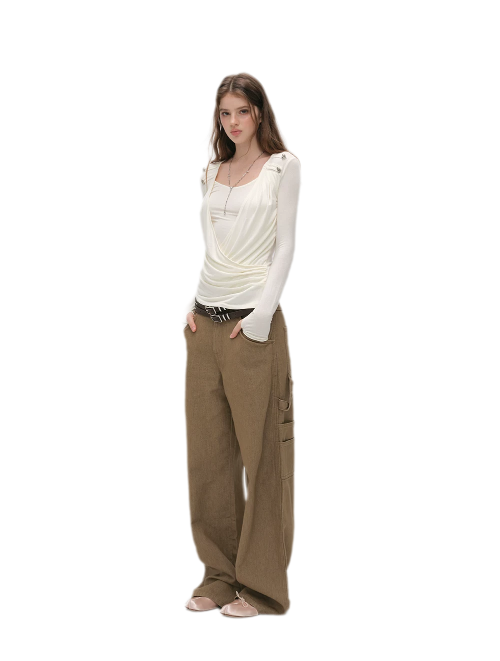 Enzyme-Washed Wide-Leg Utility Jeans