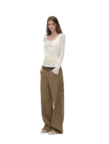 Enzyme-Washed Wide-Leg Utility Jeans