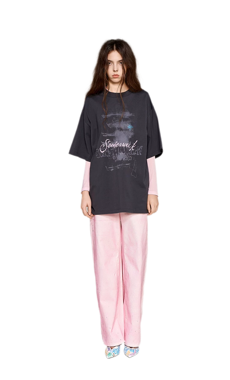 Cotton Rhinestone Graphic T-Shirt