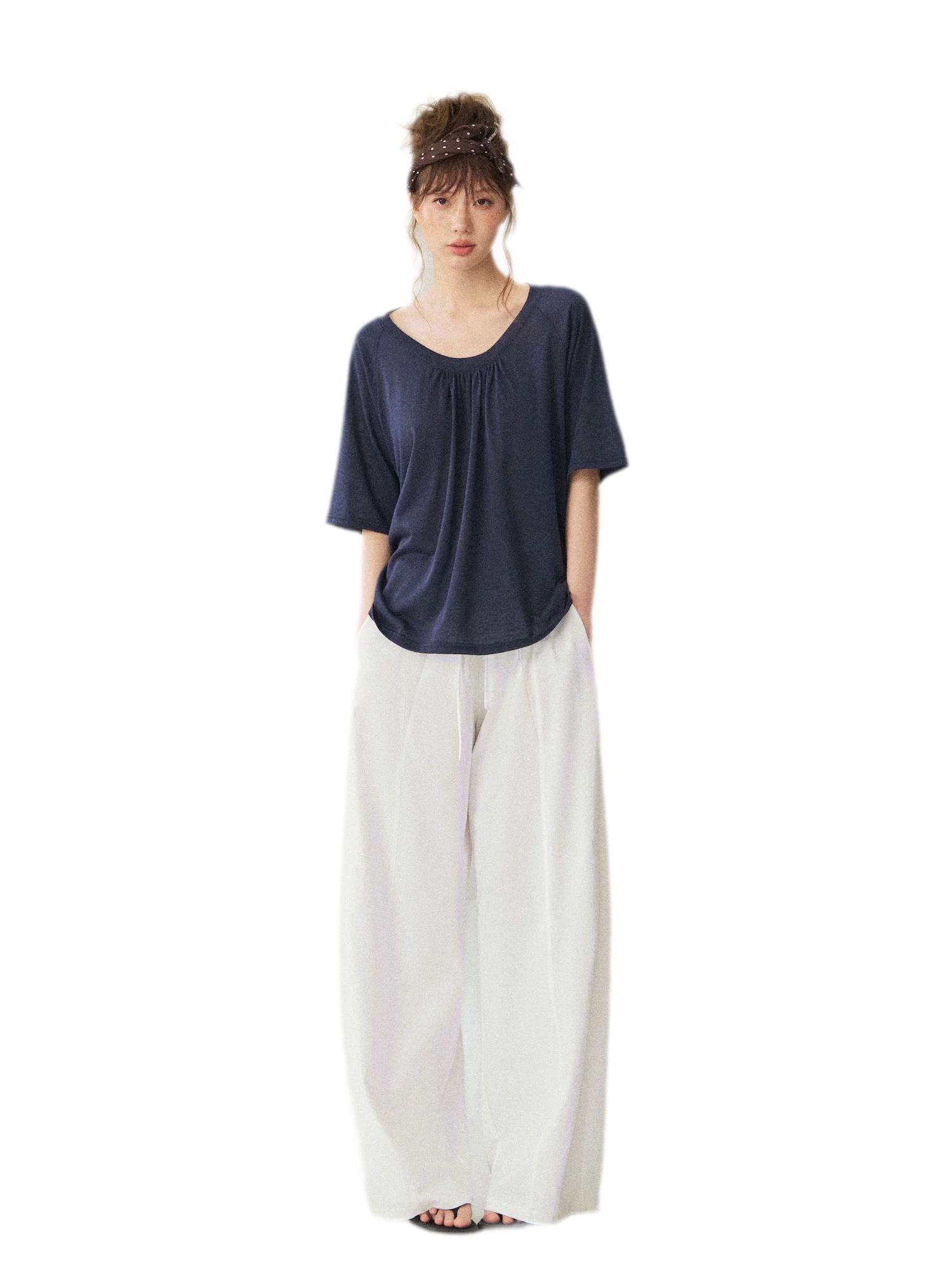 V-Neck Ruched Knit Tee