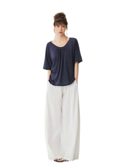 V-Neck Ruched Knit Tee