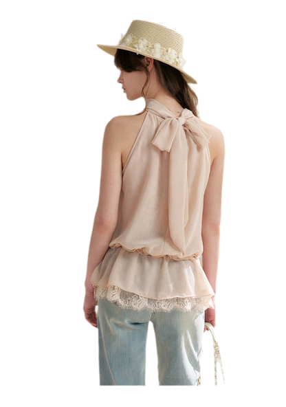 Chiffon Lace Halter V-Neck Blouse