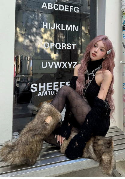 Eco-Fur Tall Wedge Boots