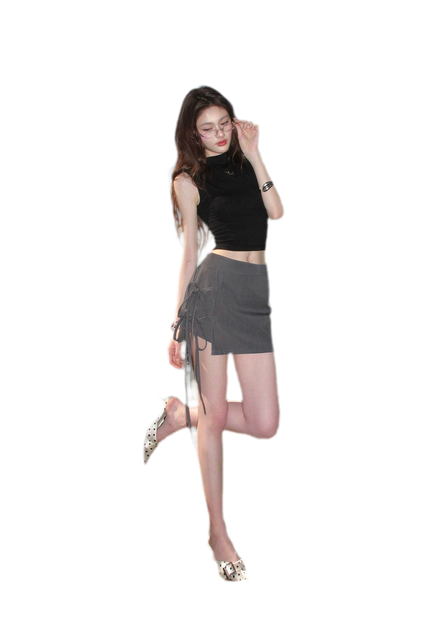Grey Tie Low-Rise Skort