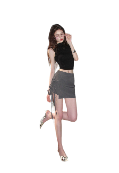 Grey Tie Low-Rise Skort