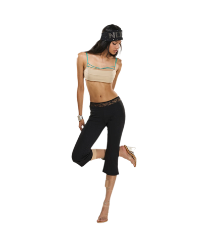 Lace Waistband Cropped Flare Pants