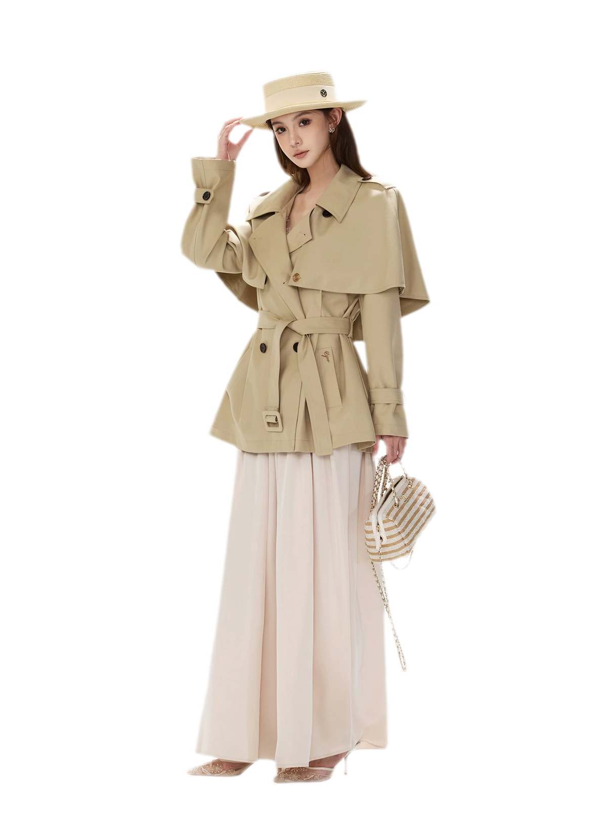 Áo khoác trench cape vải twill