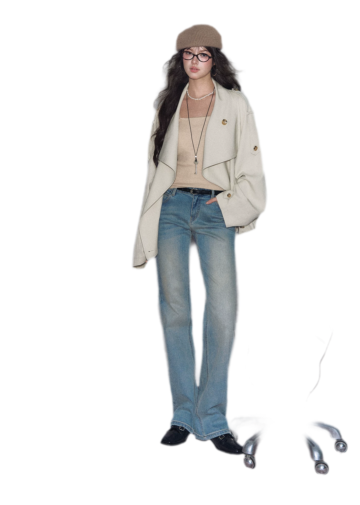 Relaxed Double-Breasted Short Trench