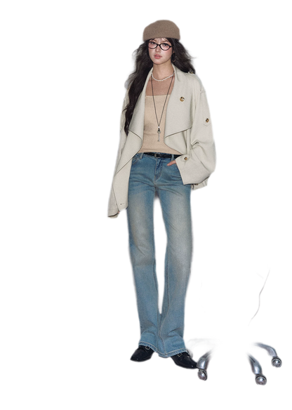 Relaxed Double-Breasted Short Trench