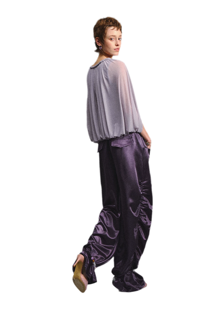 Ruched Mesh V-Neck Top