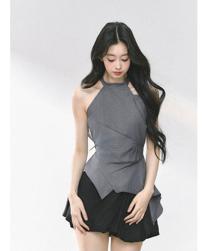 Halter Sculpted Crop Tee