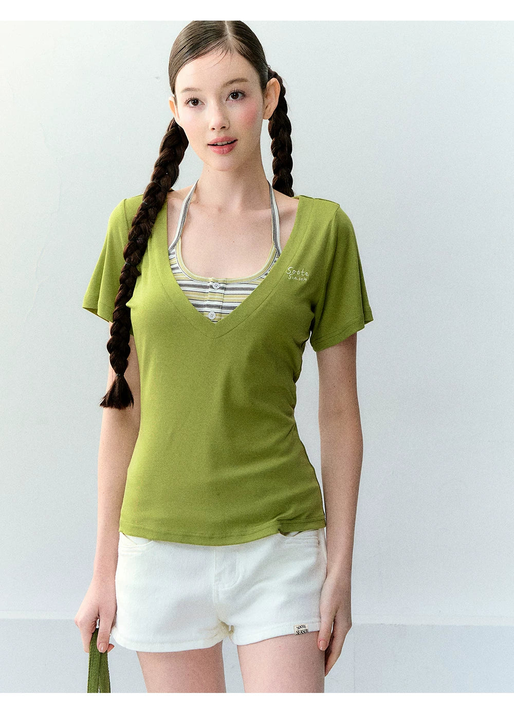 Original Lyocell Colorblock V-Neck Two-Piece Set