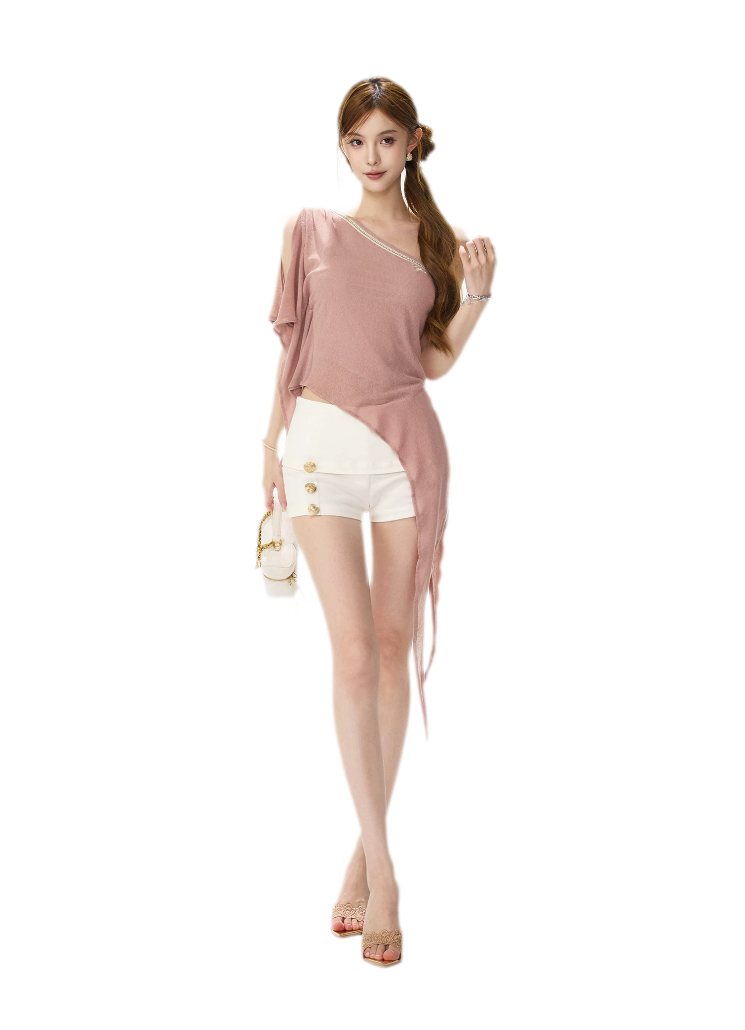 Gold Button Low-Rise Shorts