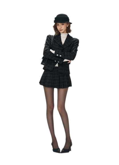 Tweed Jacket Pleated Skirt Set