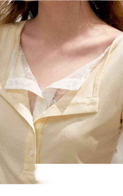 Double-Layer Collar Lace T-Shirt