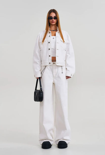 Classic Black and White Wide Leg Jeans
