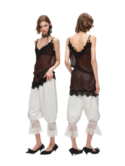 Deep V-Neck Lace Chiffon Satin Dress