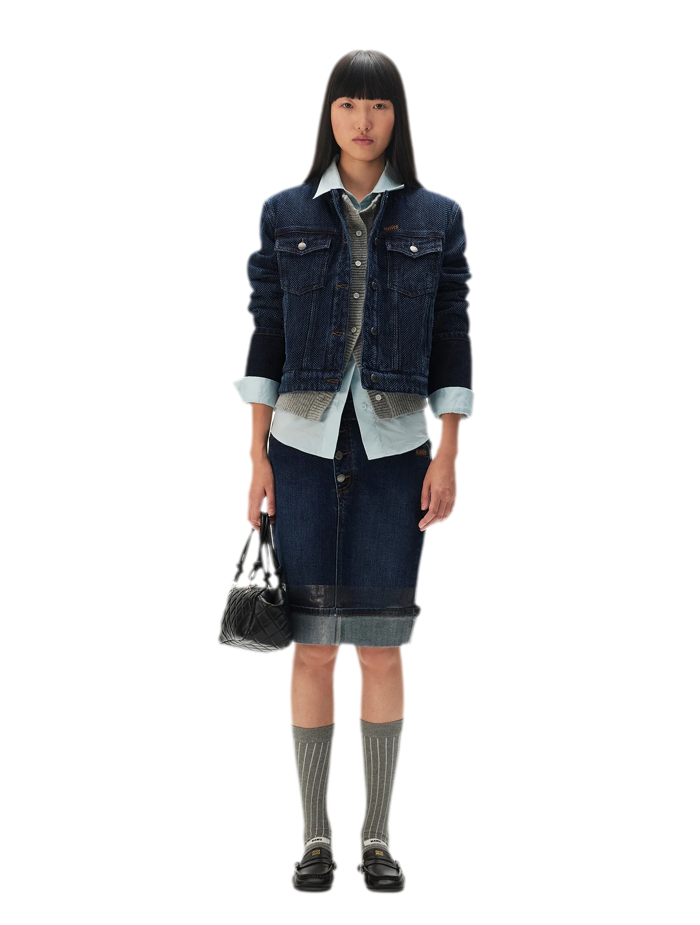 Textured Jacquard Cropped Denim Jacket