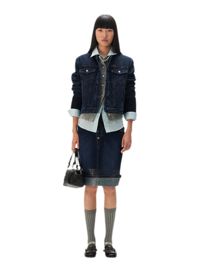 Textured Jacquard Cropped Denim Jacket