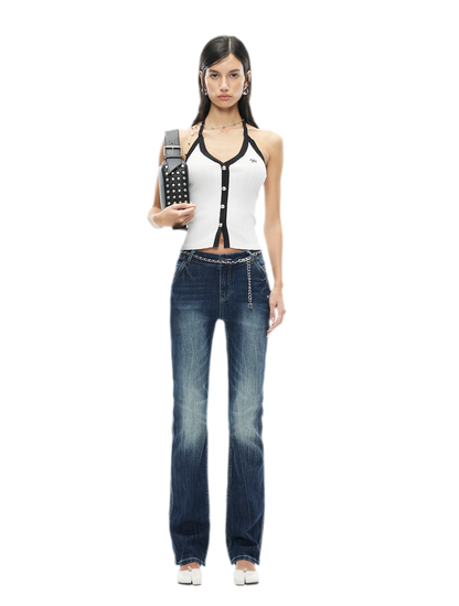 V-Neck Knitted Halter Vest