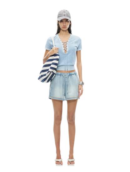 Lyocell Washed Denim Shorts