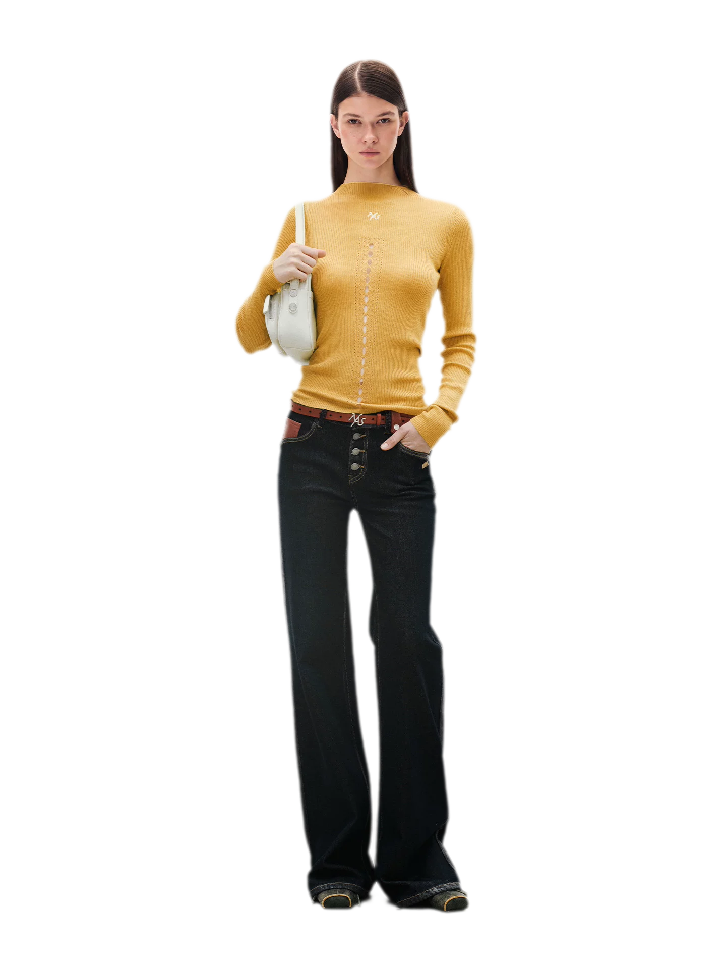 Openwork Rib-Knit Fitted Top