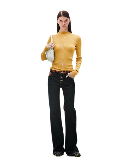 Openwork Rib-Knit Fitted Top