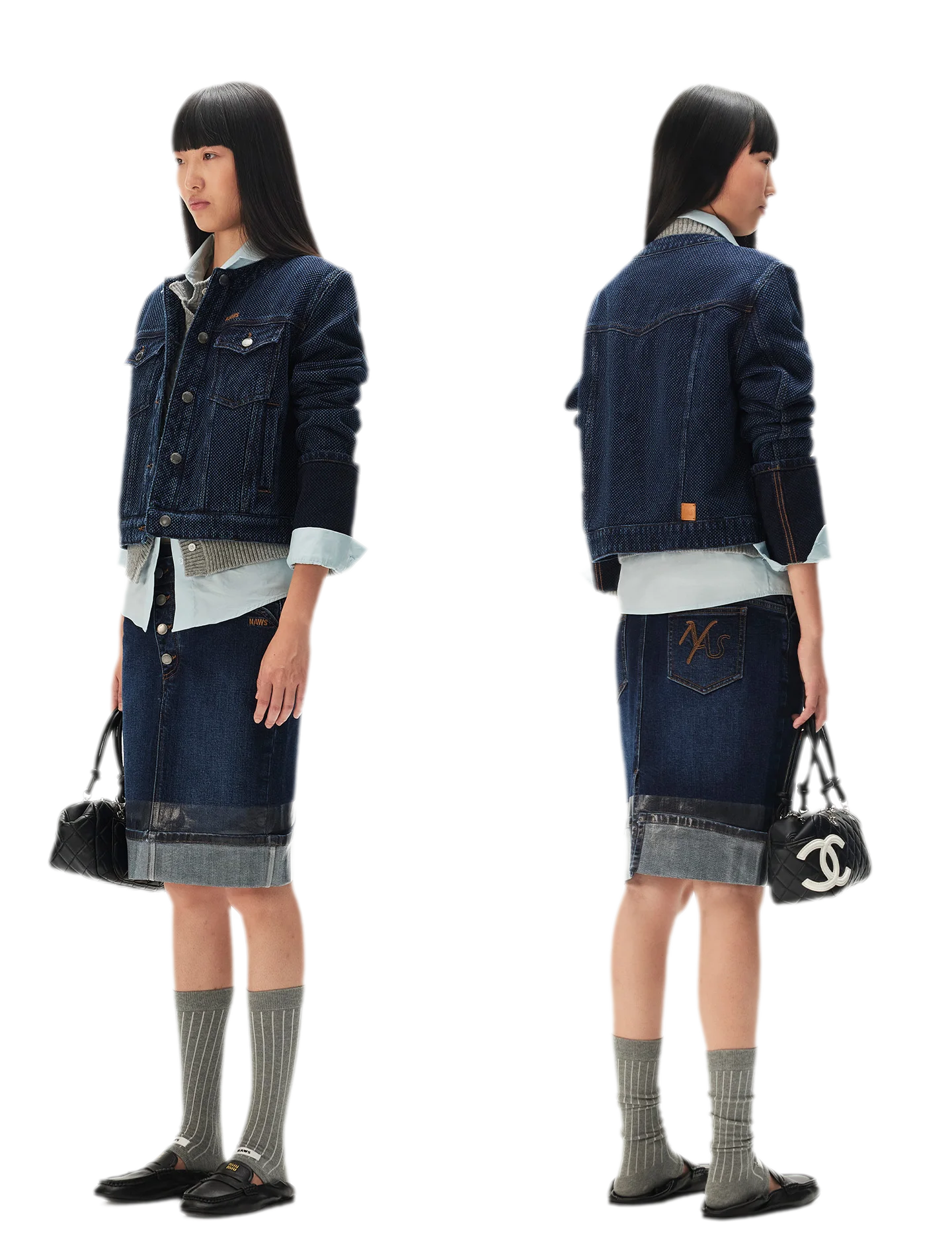 Textured Jacquard Cropped Denim Jacket