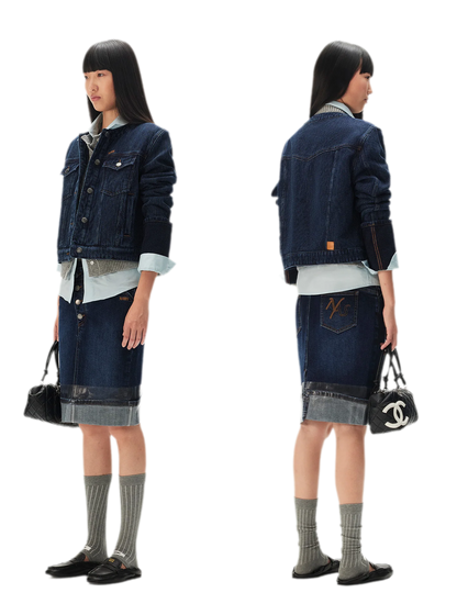 Textured Jacquard Cropped Denim Jacket