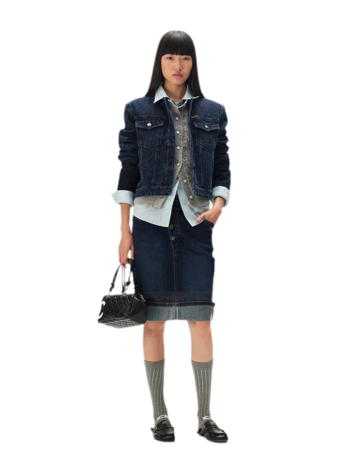 Textured Jacquard Cropped Denim Jacket