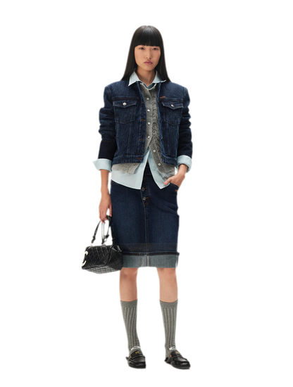 Textured Jacquard Cropped Denim Jacket