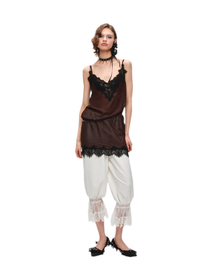 Deep V-Neck Lace Chiffon Satin Dress