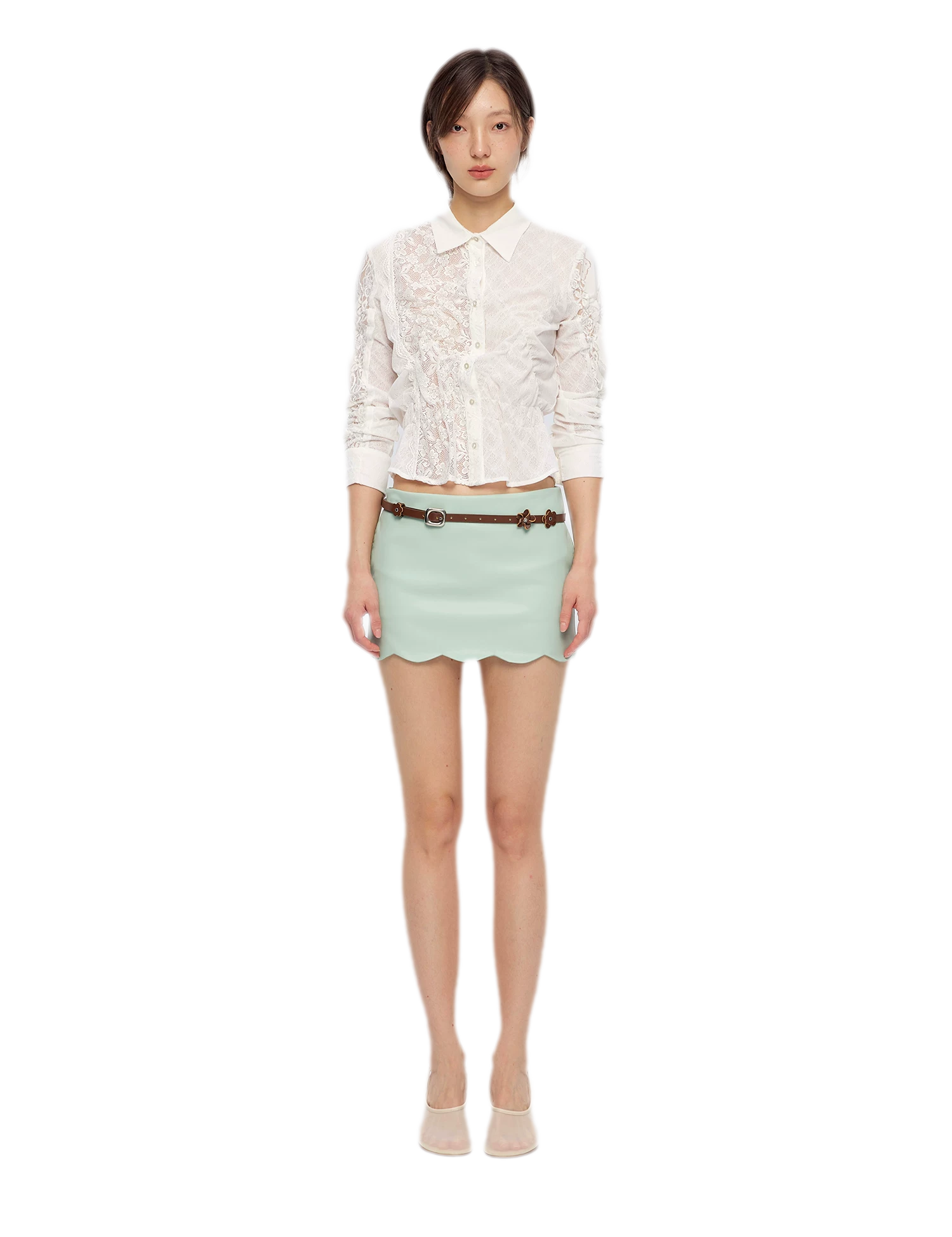 Lace Shirred Peplum Blouse