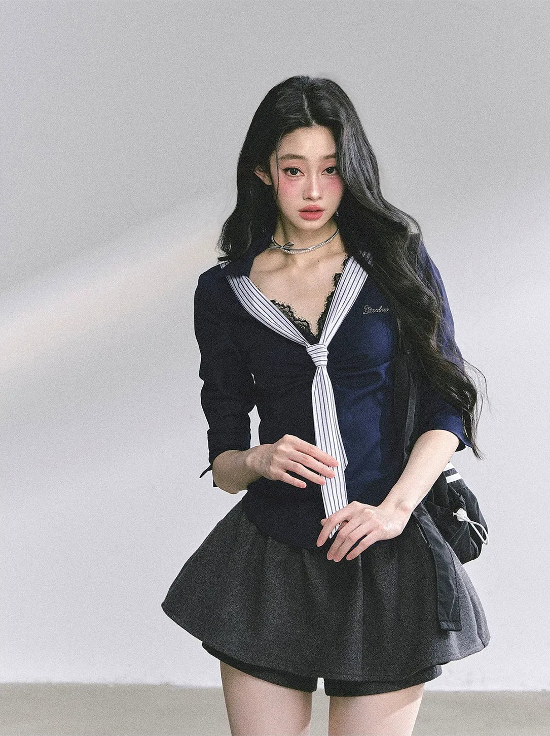細條紋蕾絲 Polo 衫