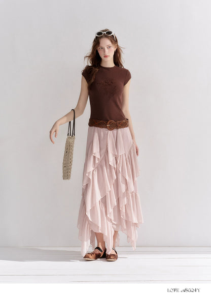 Irregular Ruffle Edge Chiffon Skirt