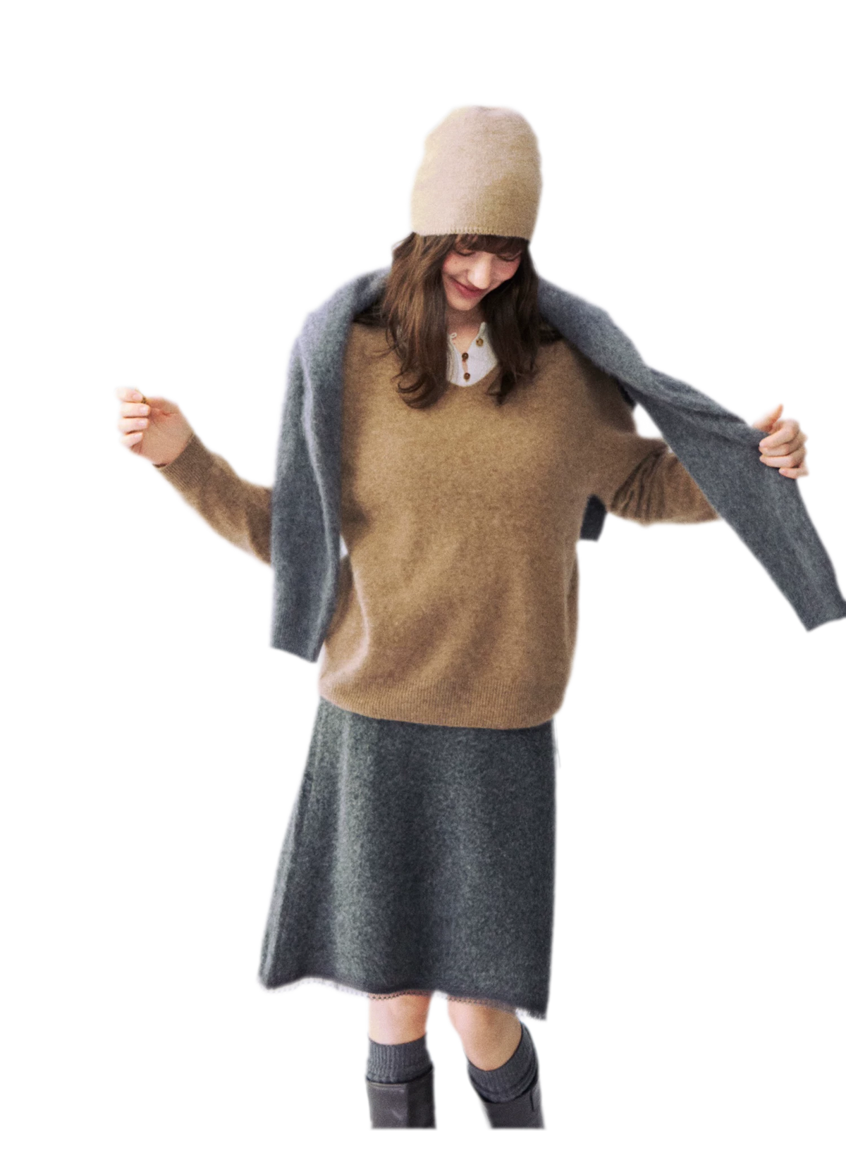 Flauschiger Mohairpullover mit V-Ausschnitt