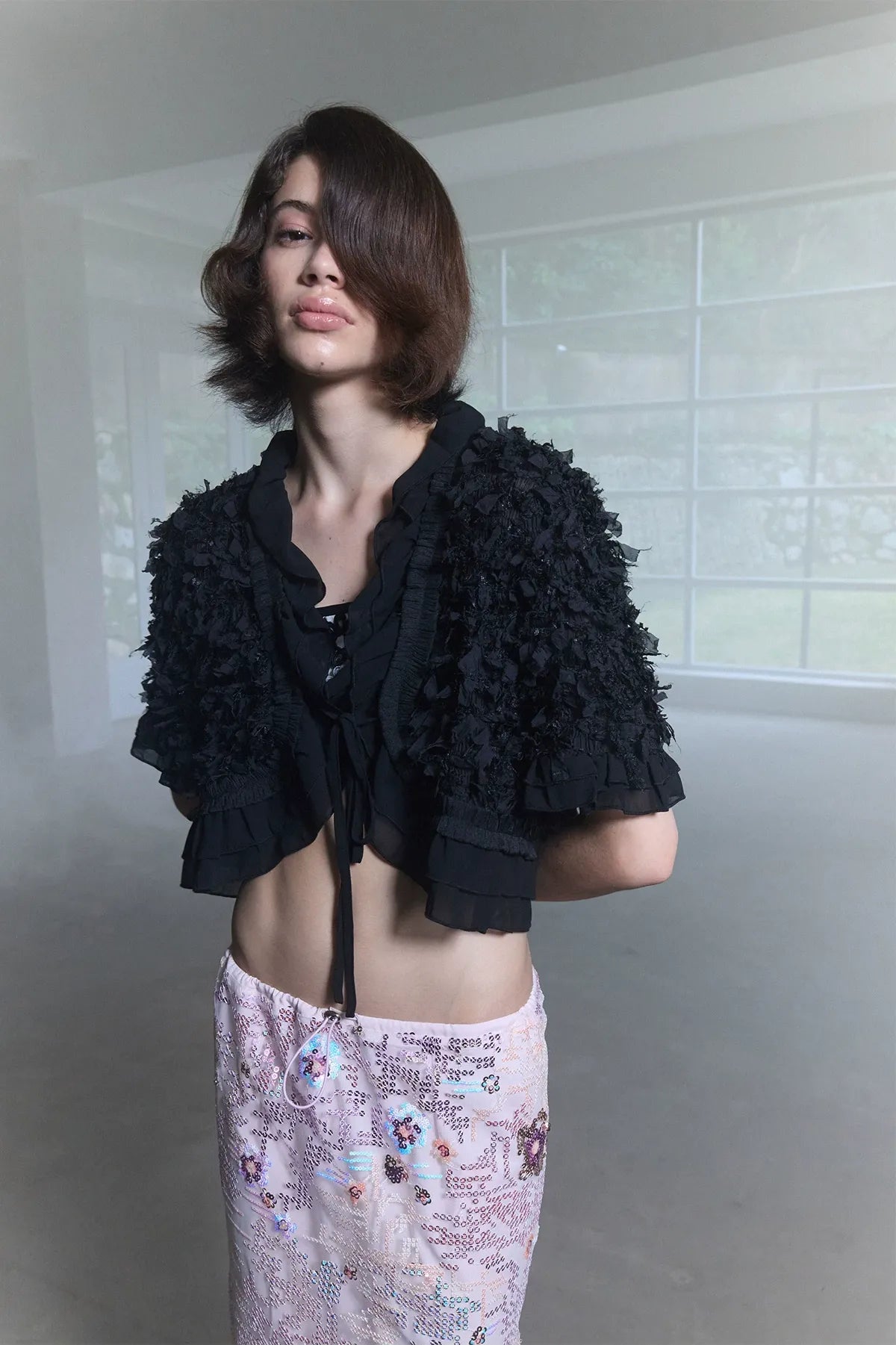 Textured Ruffle Cropped Jacket