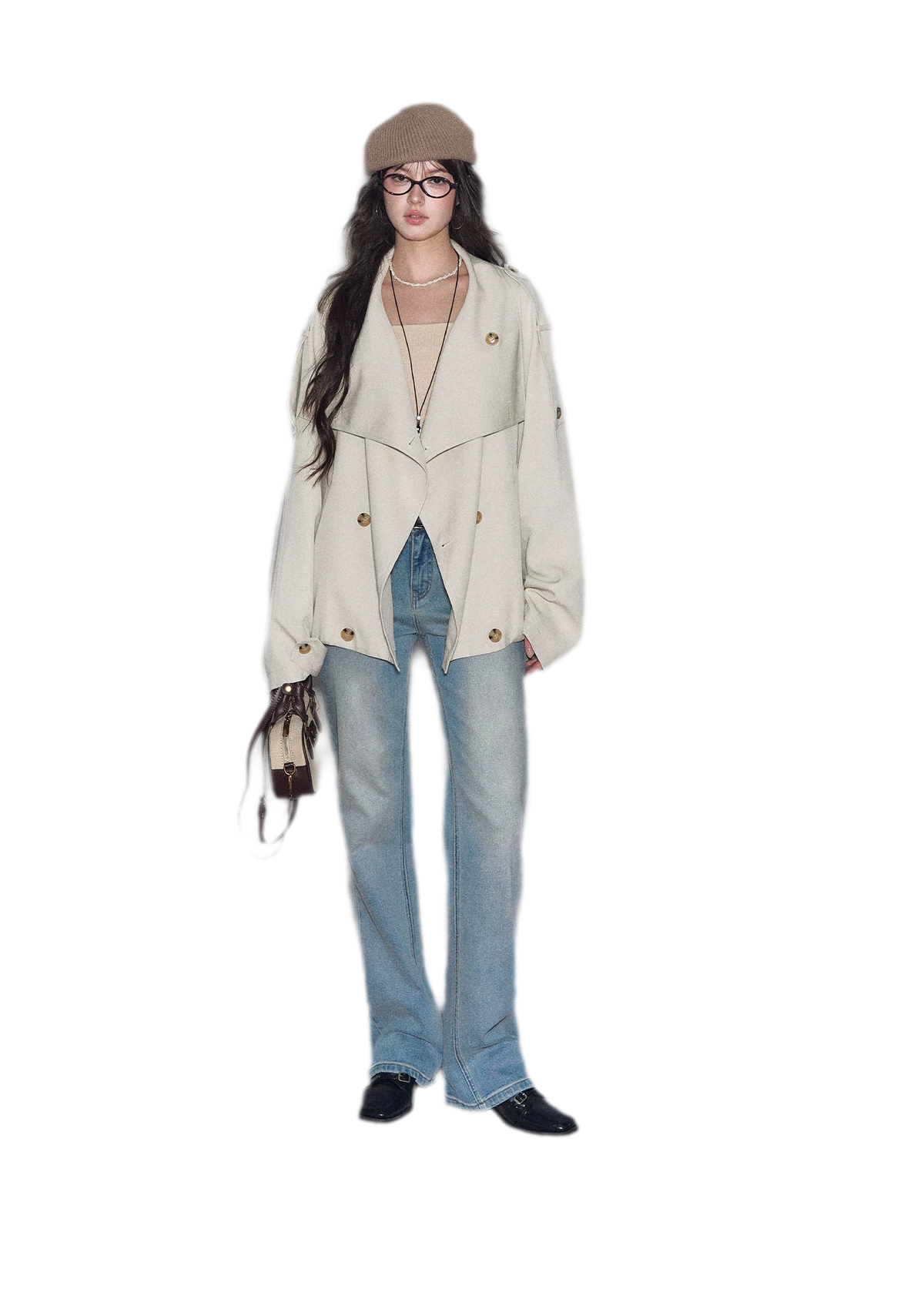 Relaxed Double-Breasted Short Trench