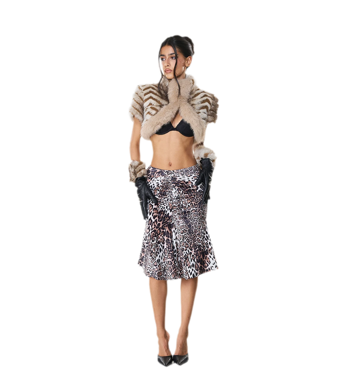 Animal Print Cropped Faux-Fur Jacket