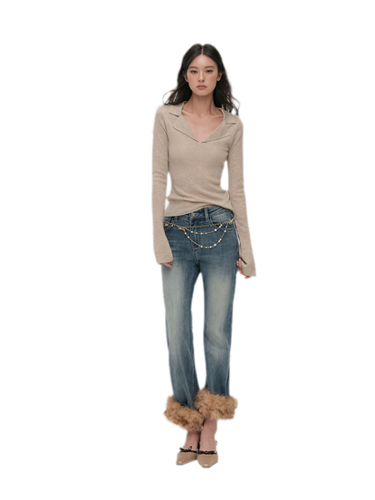 Wool Ribbed Polo Top