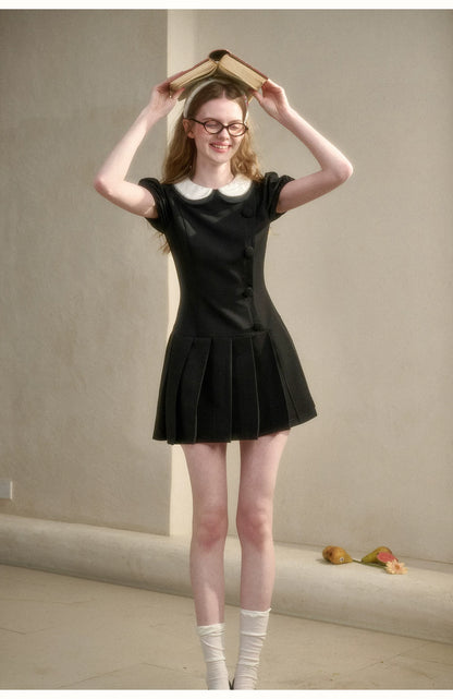 Babydoll Little Black Dress Pleated Skirt
