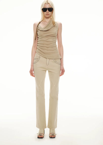 Tencel Satin Draped Halter Neck Tank Top