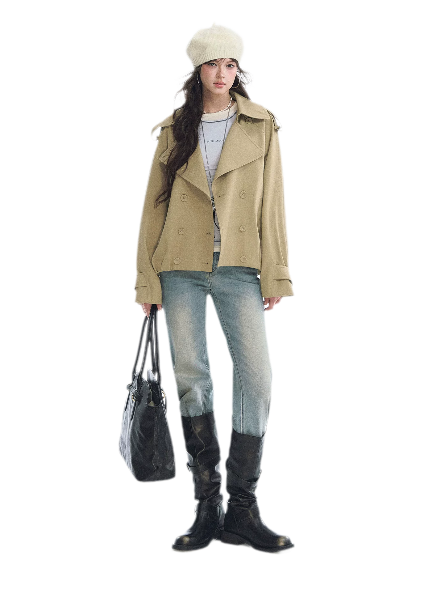 Cotton Cropped Double-Breasted Trench