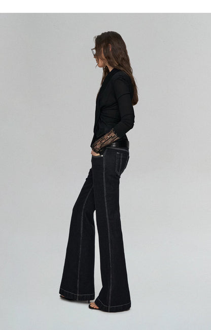 Embroidered Acetate Silk Cross-Knot Long Sleeve T-Shirt