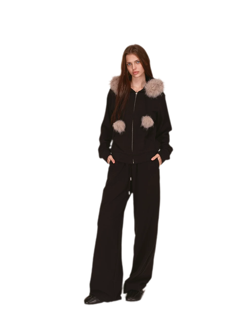 Contrast Fur Hooded Tracksuit